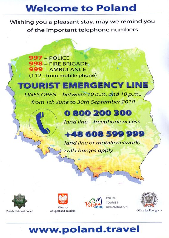 telefon bezpieczeństwa dla turystów zagranicznych